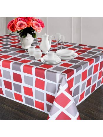 RED AND GREY SQUARES POLYESTER TABLECLOTH