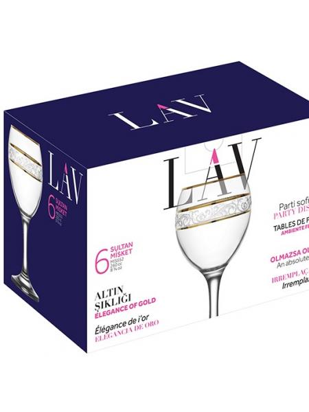 SET OF 6 WINE GLASSES WITH GOLD TRIM